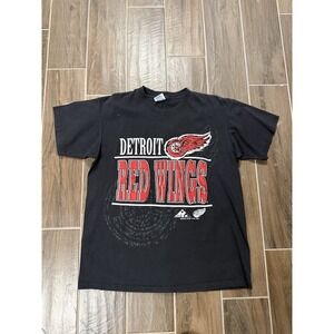 Vintage 1993 Detroit Red Wings Apex One USA T Shirt Large Black NHL